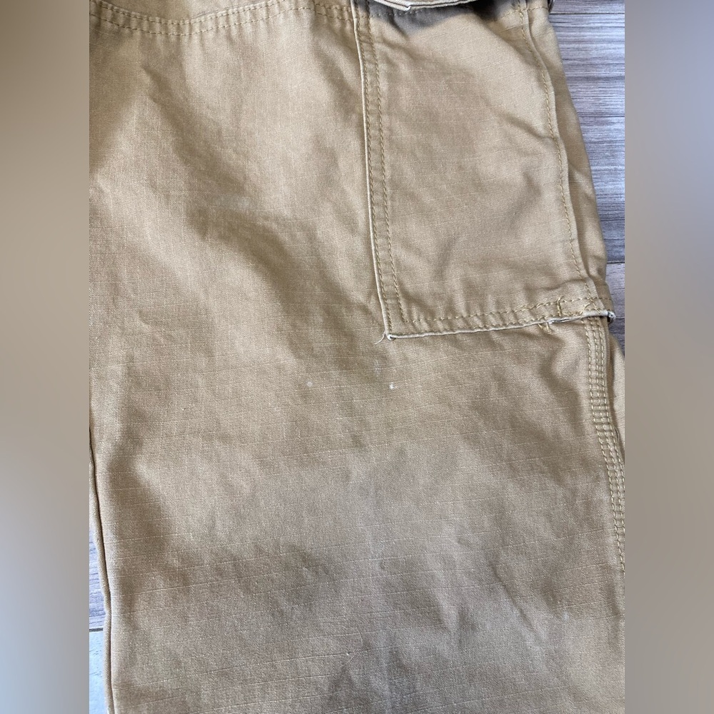 Wrangler Workwear Cargo Pants Mens 34x31 Canvas Khaki Tan Heavy Duty Distressed - Picture 4 of 9